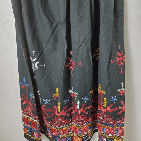 Custom Made Black Cotton Kutchi Colorful Embroidery Mirror Image Long Skirt XL - Picture 8 of 11